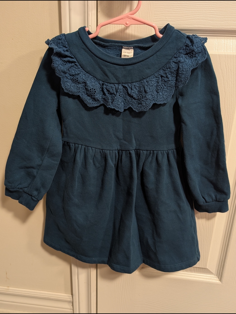 Carter's Teal Lace Ruffle Yoke Long Sleeve Dress